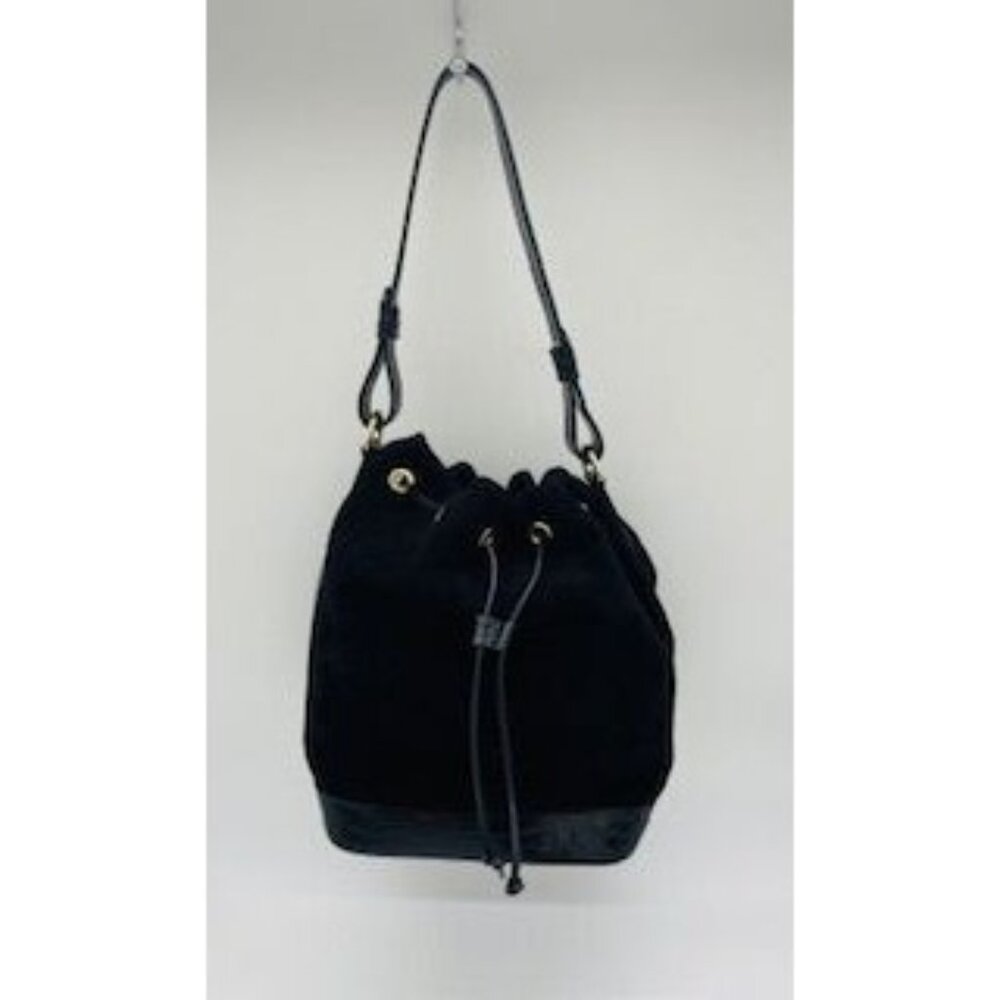 Isadora Black Suede Large Bucket Shoulder Bag Made In Italy